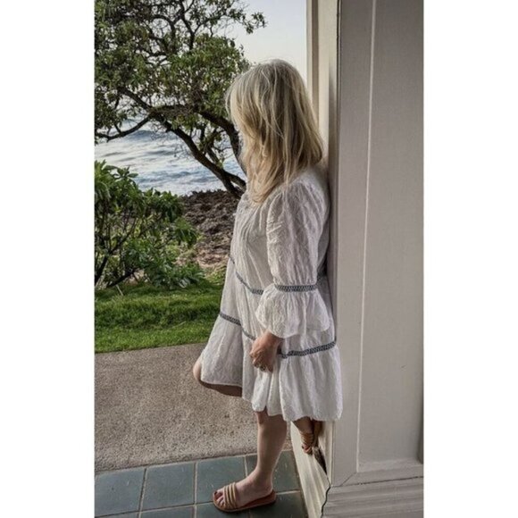 TOMMY BAHAMA Embroidered Tiered Cotton Cover-Up Dress in White Size X-Small - Picture 6 of 11